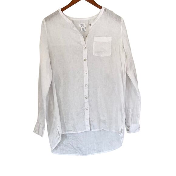 Sigrid Olsen White Linen Round Neck Button Down Long Sleeve Tunic/Shirt, M - Picture 1 of 9